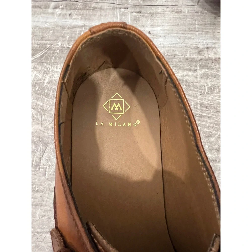 La Milano Willem Dress Shoes Men's US 8.5 Brown Upper Leather Monk Strap Cap Toe